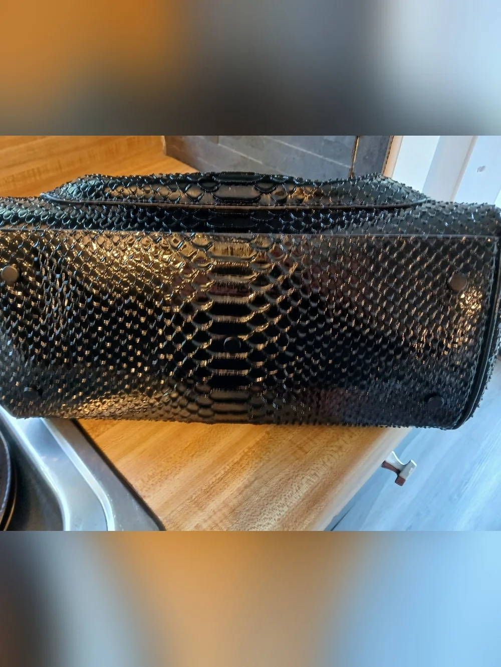 Kurt Geiger Black Patent Embossed Leather Tote